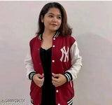 Stylish printed fleece Varsity jacket (S-XL), long sleeves for women, winter color palette, made in India