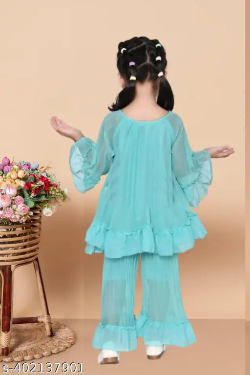 Indian chiffon anarkali palazzo set for 1-2 years, self-designed long sleeves clothing