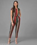 Multicolor stripe crepe jumpsuit for women, casual and vibrant with short sleeves, size XL