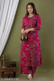 New pink viscose rayon serwani with printed net, three-quarter sleeves, and palazzos bottomwear