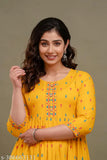 Printed Rayon Yellow Anarkali Kurta for Women - Versatile, vibrant, and comfortable haldi dress for various occasions