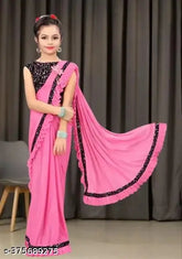 New designer kids saree, solid blouse, embellished velvet blouse piece for wedding, party, and festival wear