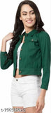 Cotton blend, three-quarter sleeve, solid-colored women's latest denim jacket (S: Bust 17in, Length 18in)