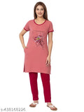 Cotton blend GEE 5 summer nightwear set, comfortable & breathable women's sleepwear top & bottom, printed design, pack of 2 (Indian-made)