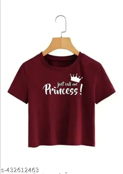 Princess-themed crop top for women and girls, printed lycra with short sleeves. Made in India