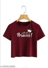 Princess-themed crop top for women and girls, printed lycra with short sleeves. Made in India