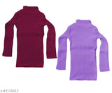 Woolen IndiStar Girls Skivvy Sweater (Pack of 2) - Solid High Neck, Full-Sleeve Winter Essential