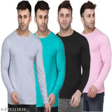 Nylon full sleeve round neck plain T-shirts (pack of 4), perfect for gym wear in various sizes