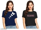 Stylish Butterfly & BLACKPINK printed cotton t-shirt combo for women & girls (pack of 2), ideal for everyday wear or summer outfits
