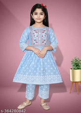 Rayon festive party kurti and plazo set, three-quarter sleeves, printed design, girls' fashion for 2-10 years
