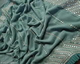 Exquisite Georgette sari with 9mm sequence & zari work pallu, complete with separate boluse in latest trending design - Indian ethnic couture for every occasion