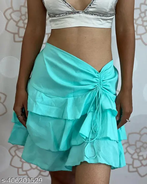 Regular blue crepe skirt, solid design for women, TANDUL India