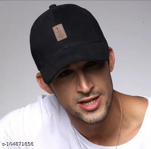 Black cotton baseball cap, self-design round shape by Ediko, one size from India