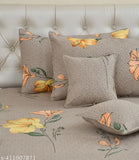 Geometric cotton king size bedsheet set with 2 pillow covers & 2 cushion fillers, ideal for summer. Superfine floral pattern on high-quality flat sheets from Chand Home furnishing