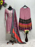 New Designer Georgette Sequin Work Pakistani Suit - XL, printed net kurta with sharara bottom and dupatta