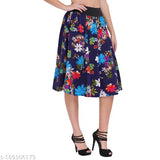 Blue Floral & Pink Black Base Print Mid Calf Length Women's Skirt Combo Pack 2, polyester crepe with Indian origin