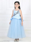 Light blue net Hi-Low party dress for girls (1-2yrs), toy balloon theme, India origin