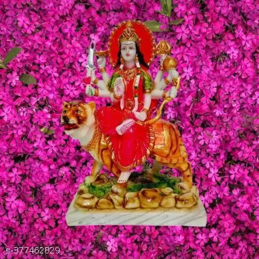 Marble resin god statue: Sherawali MATA Rani, ideal for Pooja Mandir & home decor