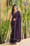 Embroidered Georgette saree with Bangalori silk blouse, trendy party wear, free size, India