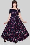 Printed cotton blend frocks gown dresses for kids aged 4-12 years, short sleeves, vibrant net pattern