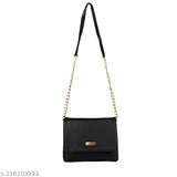 Black faux leather ALSU Women's Sling Bag, perfect for party wear with 2 compartments and magnetic closure