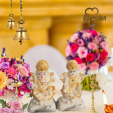 Multicolor Poly Resin Laxmi Ganesh Statues, 10cm tall, for Diwali Pooja and home decor, hand-painted, ideal for religious rituals and spiritual symbolism