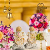 Multicolor Poly Resin Laxmi Ganesh Statues, 10cm tall, for Diwali Pooja and home decor, hand-painted, ideal for religious rituals and spiritual symbolism