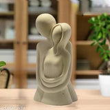 Off-white ceramic modern love statue: Hugging couple figurine for office decor, 8cmL x 20cmH x 11cmW