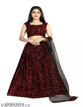 Red velvet baby choli with embroidered lehenga and semi-stitched net dupatta, perfect for girls aged 9-10 years