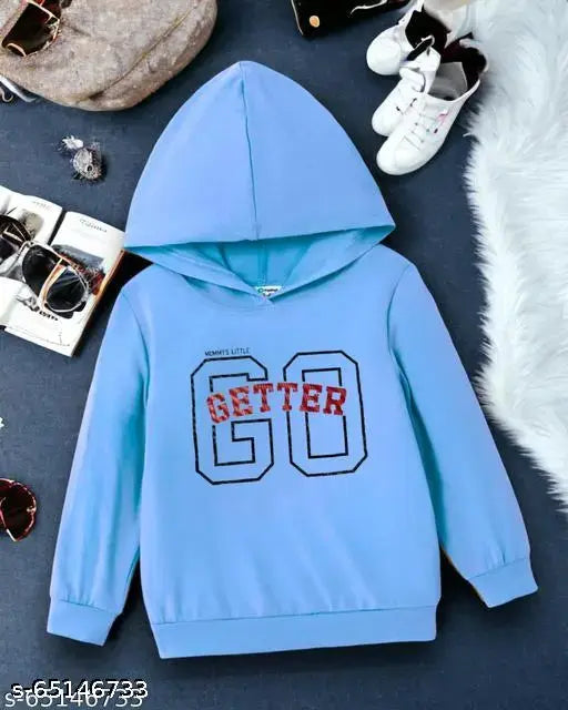 Kids Aqua Blue cotton blend sweatshirts & hoodies with printed design. Durable, odorless, and anti-fade kids winter wear for sizes 6 months to 15 years