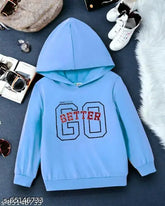 Kids Aqua Blue cotton blend sweatshirts & hoodies with printed design. Durable, odorless, and anti-fade kids winter wear for sizes 6 months to 15 years