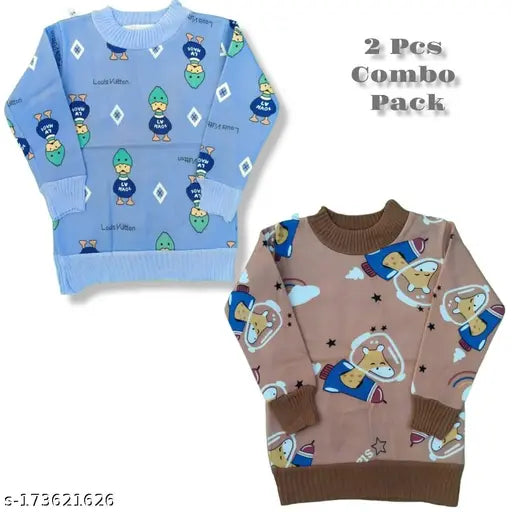 Polycotton unisex sweater pack, solid printed designs for infants and young children, sizes: 0-6M, 6-12M, 3-4Y, 4-5Y, 5-6Y. Made in India