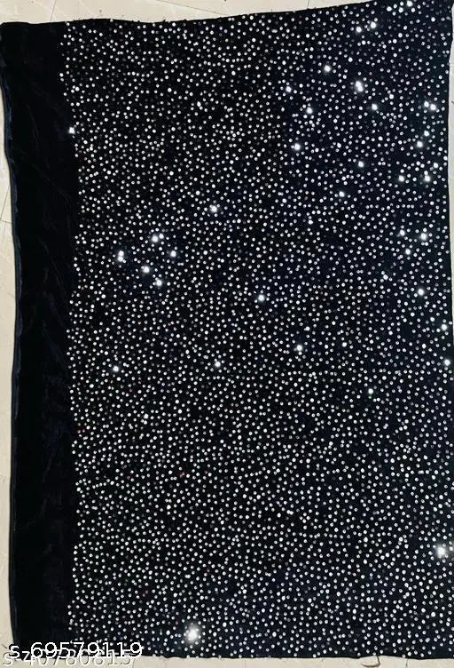 Striped sequin georgette wetless saree with separate velvet blouse, free size, India origin