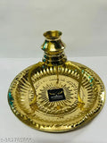 Brass Pooja plate thali with Shivling stand and gold-plated Abhishek Lota Kalash, traditional Indian puja samagri accessory