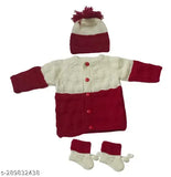 Handmade wool sweater set for baby boys & girls (0-12 months), striped pattern, long sleeves