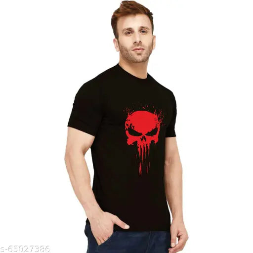 Black cotton Punisher round neck t-shirt by Uniplanet Store, short sleeves, printed design