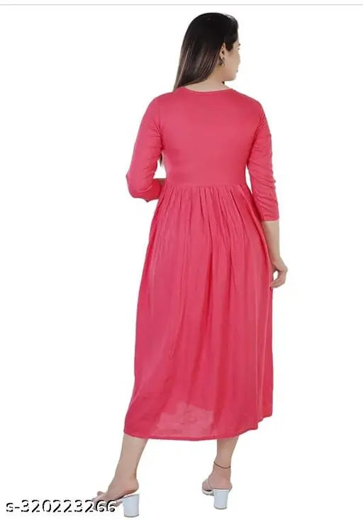 Jaipuri embroidered rayon flared long Anarkali kurtis, single color, three-quarter sleeves, Indian traditional wear for women