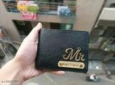 Customized canvas & leather men's wallet, personalized with name and charm, free size (7cm x 7cm), India origin