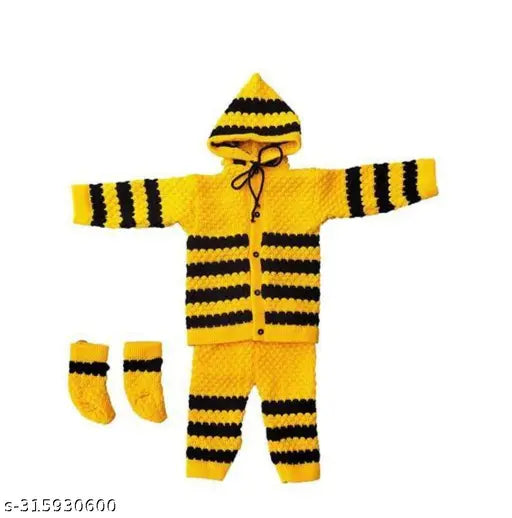 Striped wool kids winter wear for 0-3 months, cozy self-designed outfit from India