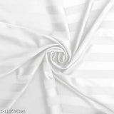 White, elastic-fitted 250 TC cotton double bedsheet with two pillow covers, striped design, suitable for hotel or home, size 72x78x10 inches