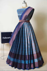 Unstitched Half Saree with Zari work, Lichi Silk for Women - Woven design, India origin