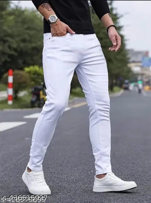 Denim MAN OSM white jeans, solid pattern, men's casual wear - size 28/30/32/34/36 from India