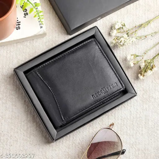 Red cutter men's leather wallet, genuine branded RFID blocking wallet in black color with 3 compartments