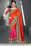 Gold Collection Georgette Embroidery Saree & Dupion Silk Running Blouse, beautiful and elegant Indian saree with solid net embroidery, free size (Saree Length: 5.5m, Blouse Length: 0.8m)