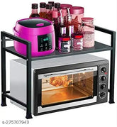 Green Touch Iron Microwave & OTG Stand, space-saving kitchen counter platform with hooks, sturdy design for extra storage