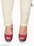 Embroidered net stretchable jeans leggings in cotton lycra for women and girls, India-made pants in various sizes (28-38 waist/38 length)
