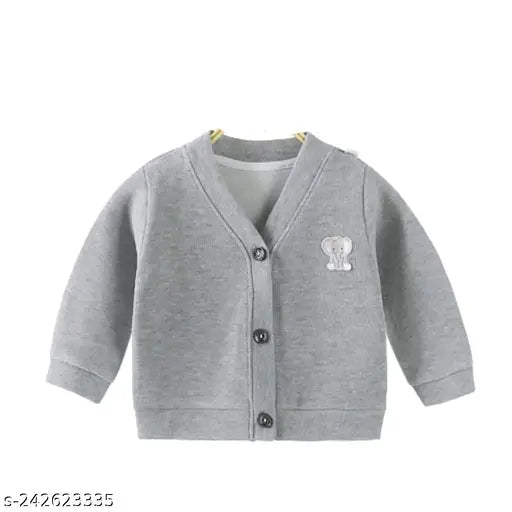 Grey cotton blend MOMISY baby girls VNeck sweater - cozy, soft knitted, kid's wear (6-12M, 1-2Y, 2-3Y, 3-4Y)