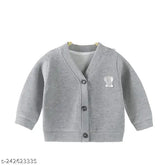 Grey cotton blend MOMISY baby girls VNeck sweater - cozy, soft knitted, kid's wear (6-12M, 1-2Y, 2-3Y, 3-4Y)