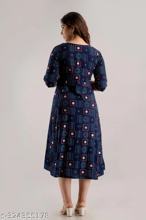 Rayon printed Anarkali flared kurta, modern style-statement for women's functions, festivals, parties, weddings - India