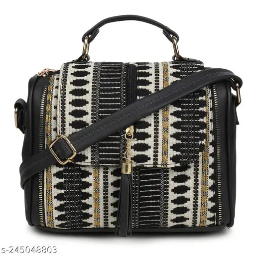 PU sling bag, adjustable strap, solid net pattern, 2 compartments. Compact work/party bag with zip closure, houndstooth print, free size (6x4x8 inches). Indian-made fashionable tote for girls & women